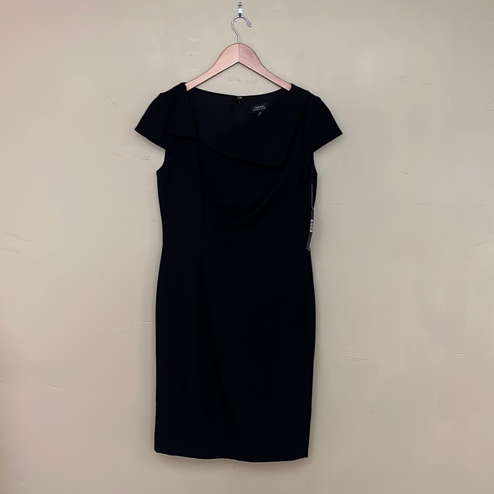 NWT Tahari ASL | Cap Sleeve Fold-over Neck Sheath Dress | Black | Size 10